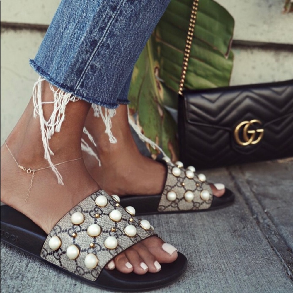 Pearl Gucci slides